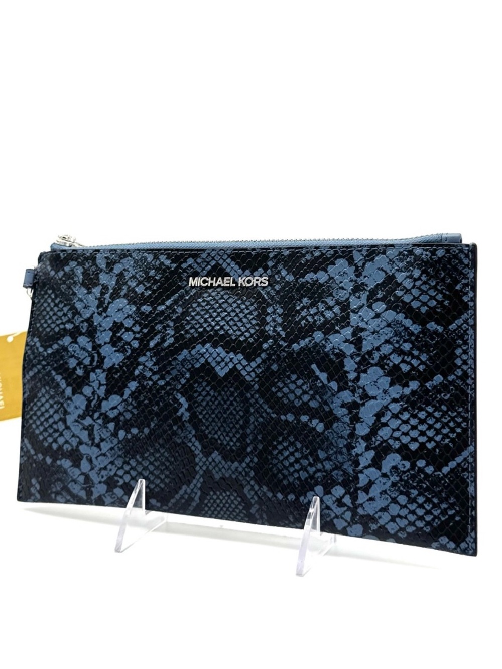 Michael Kors Large Jet Set Travel Snakeskin TZ Wristlet Denim